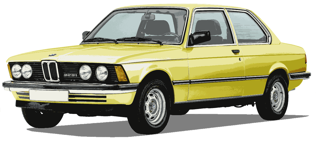 A yellow BMW 323i of the E21 generation